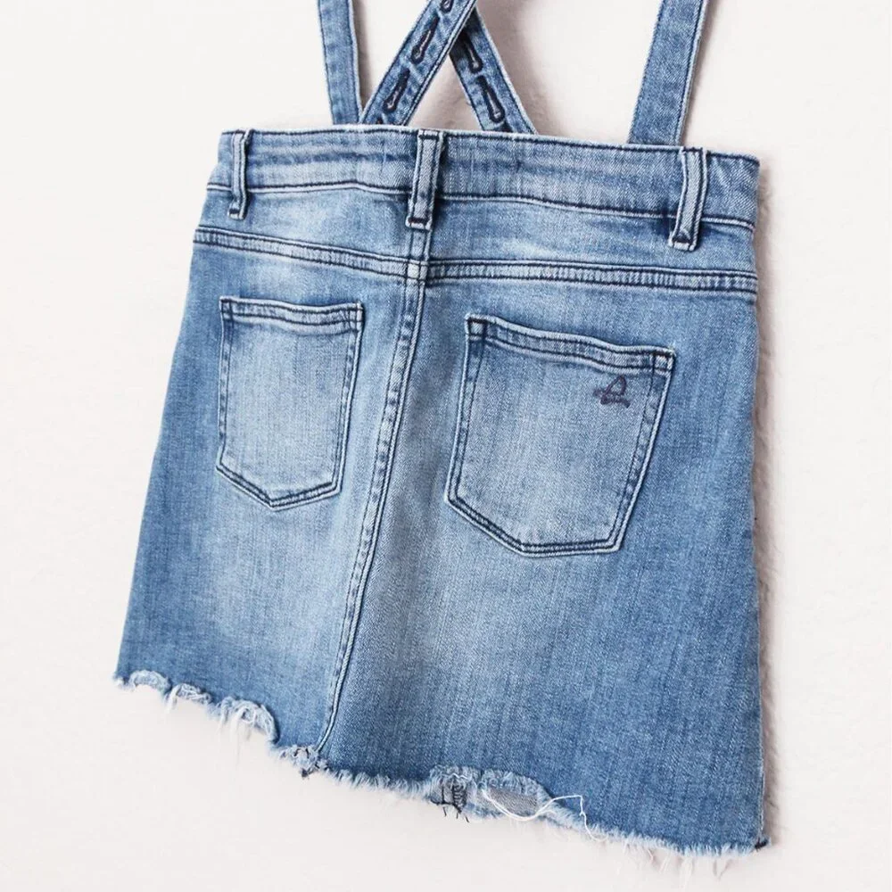 DL1961 Girl's 14 Jenny Overall Denim Skirt Searsy Adjustable Ruffle Straps Blue